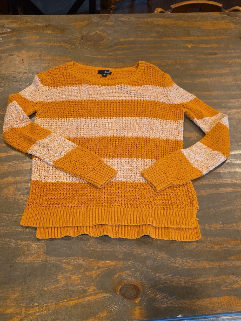 a.n.a Mustard and Cream Striped Crewneck Sweater